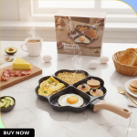 Poêle à crêpes, à oeufs & pancake avec 4 trous antiadhésive, Poignée antibrûlure Forme de Coeur.