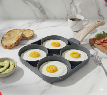 Pancake Pan, Non-Stick Aluminum Frying Pan, Egg & Baking Tray with 4 Slots, with Anti-Scald Handle