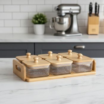 Set 6 Ramequin Marbré Cœur Avec Support En Bambou